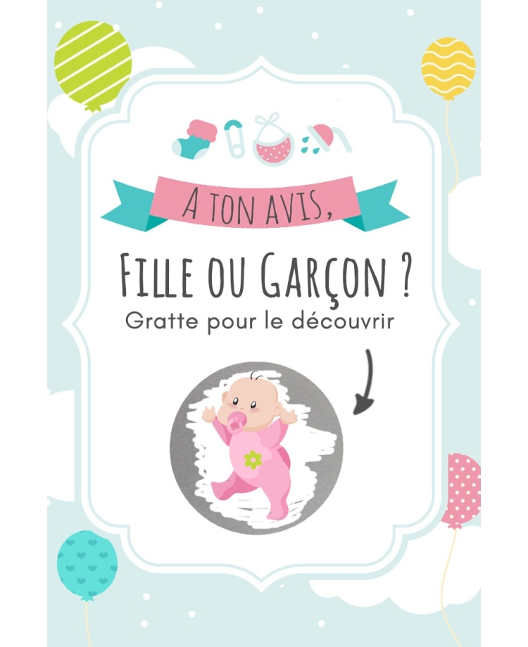 Carte à gratter annonce du sexe "Fille ou Garçon ?"
