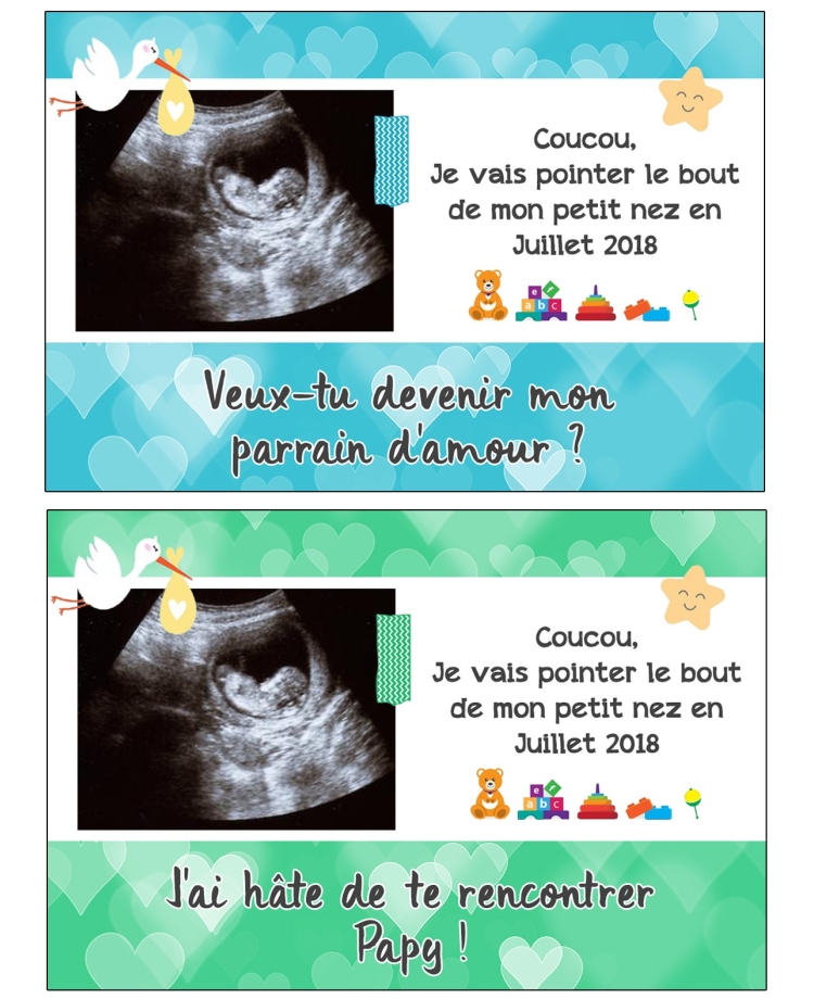 Carte annonce de grossesse avec votre échographie personnalisable