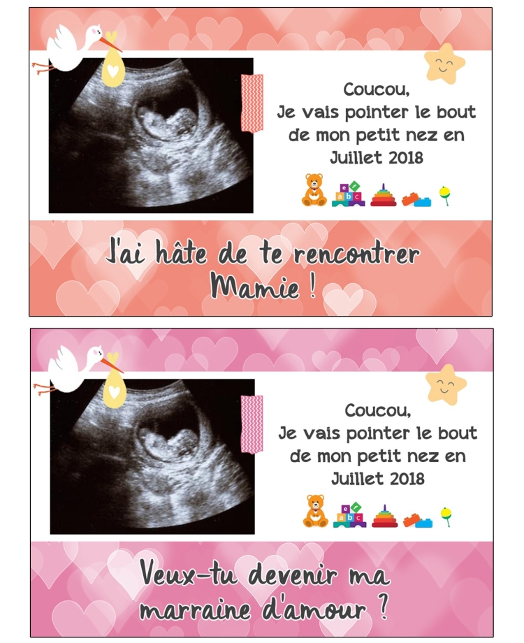 Carte annonce de grossesse avec votre échographie personnalisable