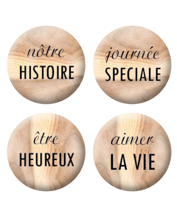 Badges mots fond bois scrapbooking