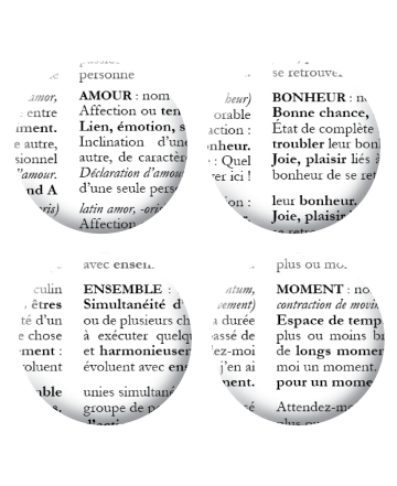 Lot 4 badges Définitions de mots scrapbooking