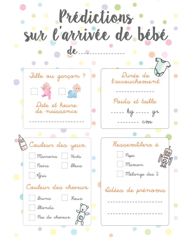 Carte de jeu - Prédictions sur l’arrivée de bébé - Baby Shower