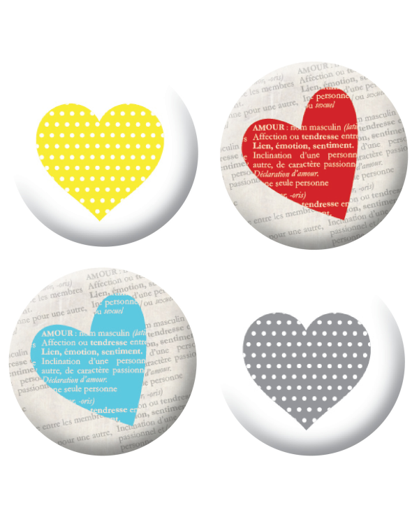 Badges coeurs colorés scrapbooking