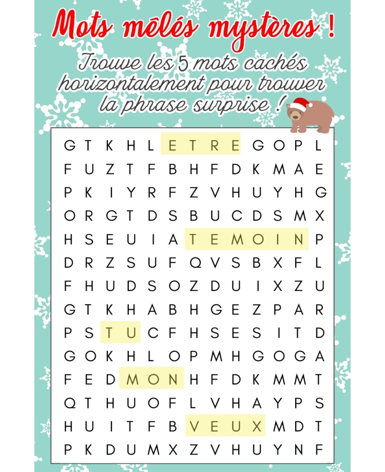 Mots mêlés mystères spécial noël pour annonce ou demande originale