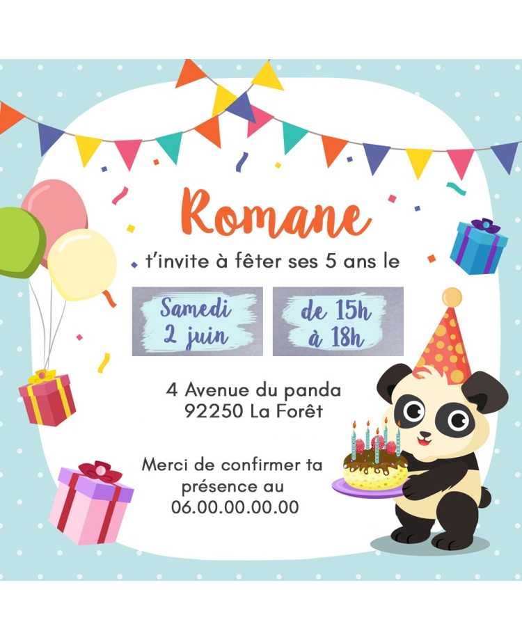 Carte d'invitation anniversaire à gratter - panda