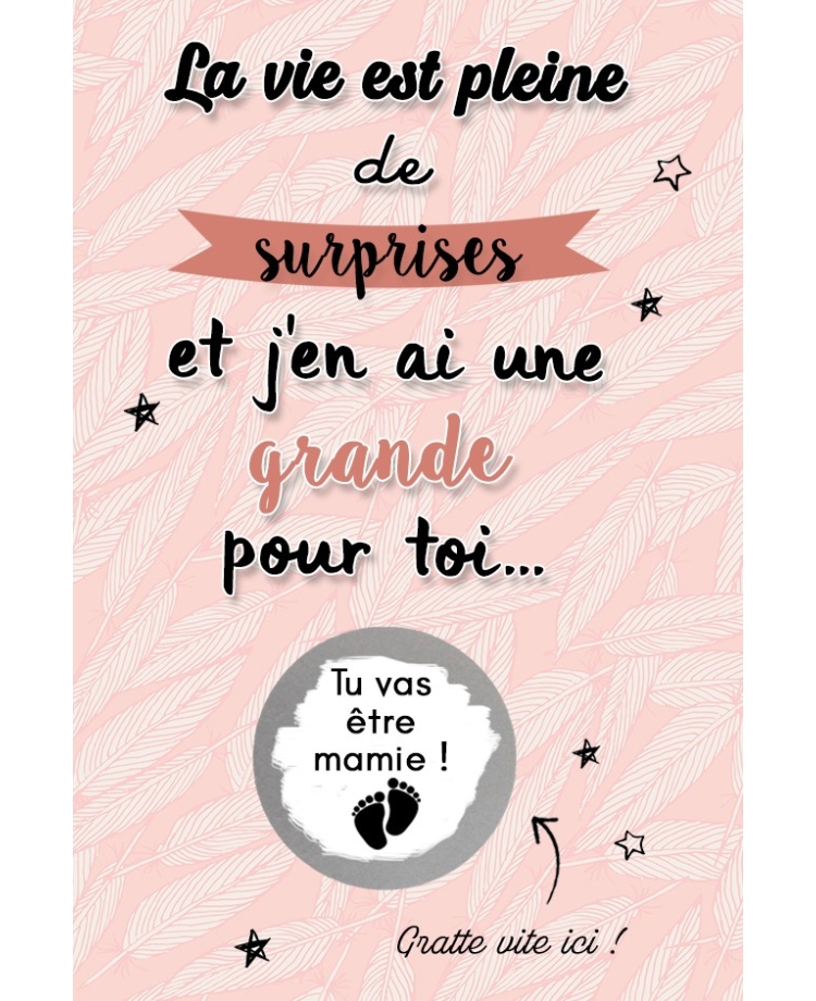 Carte à gratter "La vie est pleine de surprises" pour annonce ou demande originale. carte gratter surprise. carte annoncer bonne