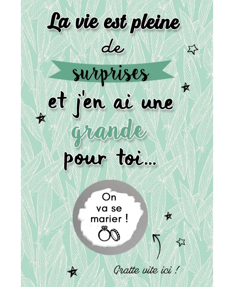 Carte à gratter "La vie est pleine de surprises" pour annonce ou demande originale