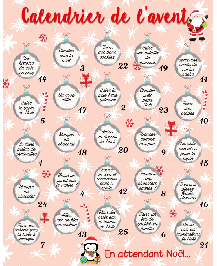 Calendrier de l'avent à gratter. calendrier avent personnaliser. cadeau calendrier avent.