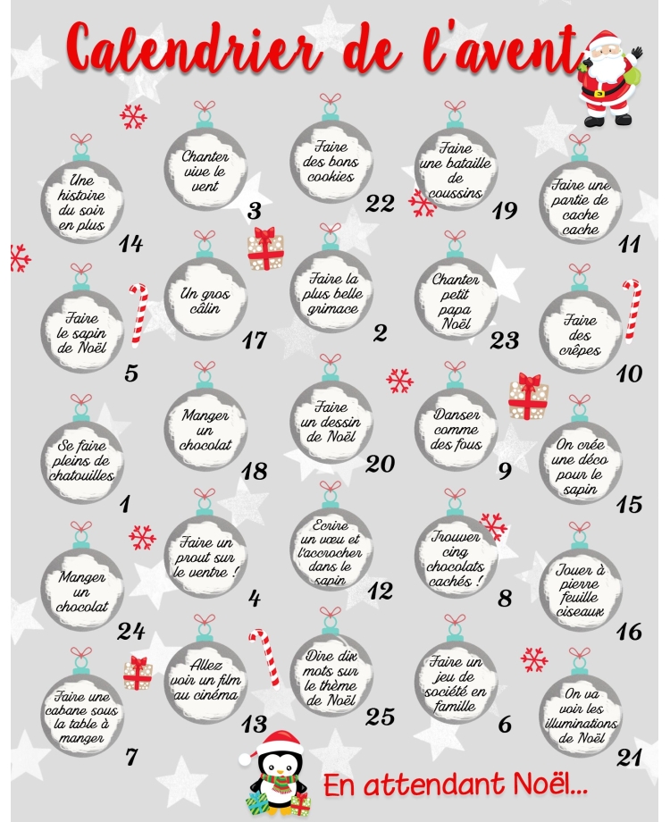 Calendrier de l'avent à gratter. calendrier avent personnaliser. cadeau calendrier avent.