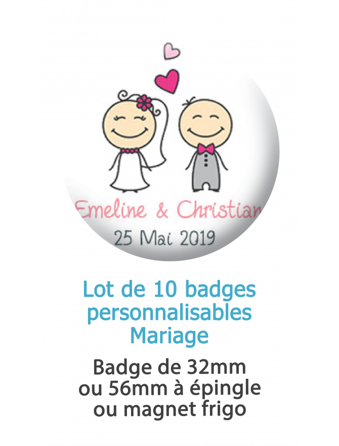 Badges personnalisés mariage couple de mariés