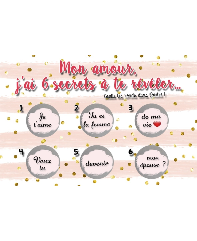Carte à gratter "J'ai 6 secrets à te révéler" pour votre amoureux(se) personnalisable