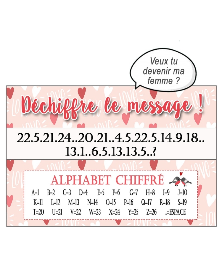 Déchiffre le message spécial Amour - personnalisable - pour demande originale