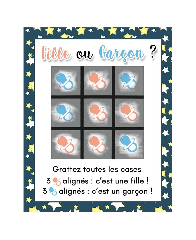 Mini-carte à gratter morpion "Fille ou Garçon ?"
