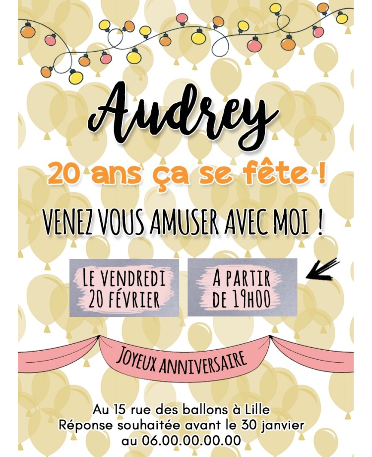 Carte d'invitation anniversaire à gratter adulte - ballon