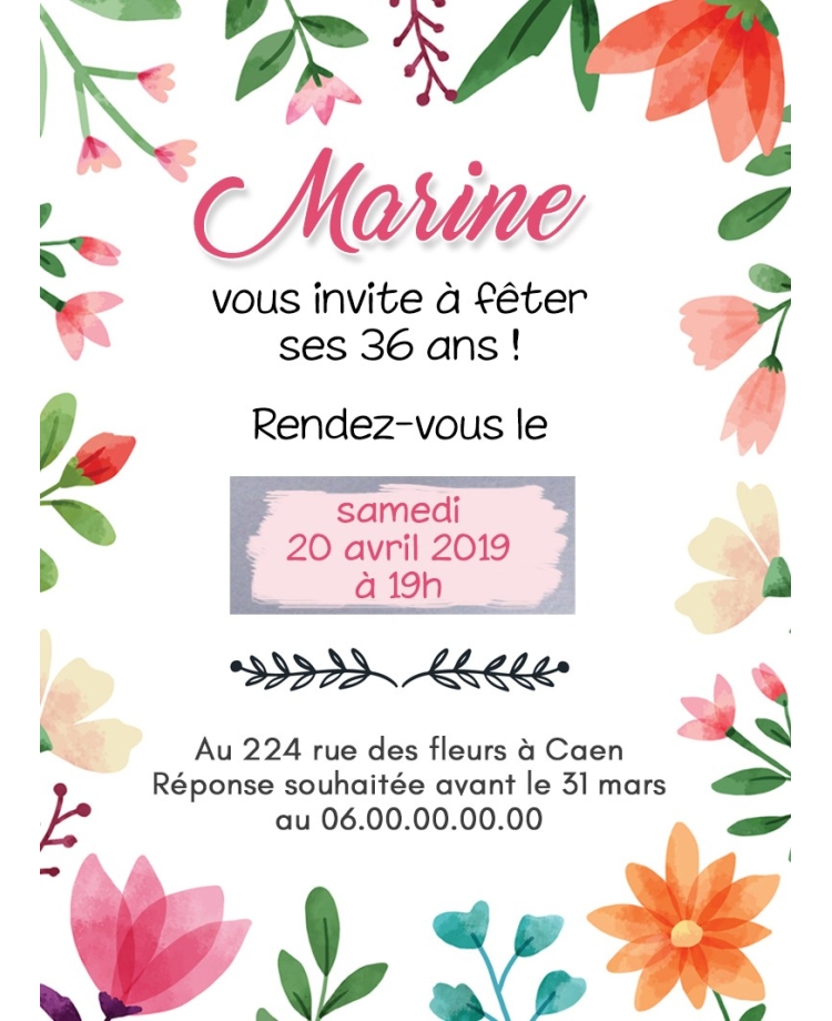 carte invitation. carte anniversaire. carte fleur invitation
