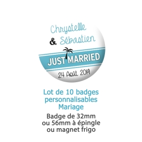 10 badges personnalisés mariage tropical