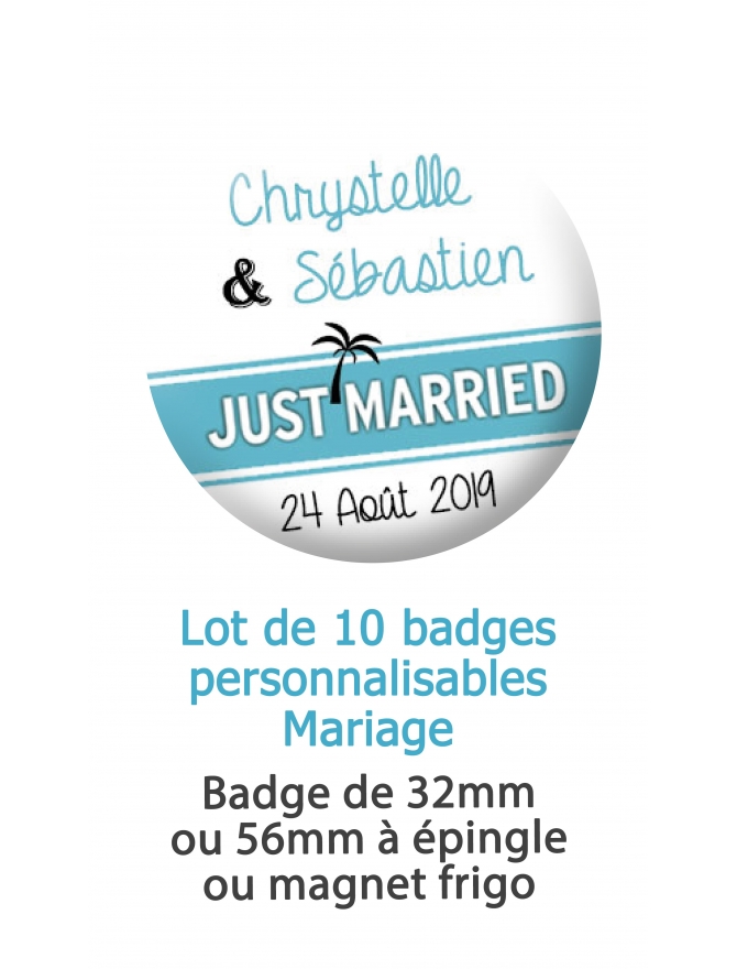 10 badges personnalisés mariage tropical