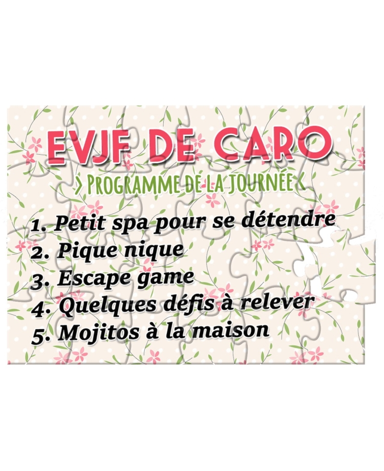 Puzzle EVJF pour annoncer le programme de la journée à la future mariée
