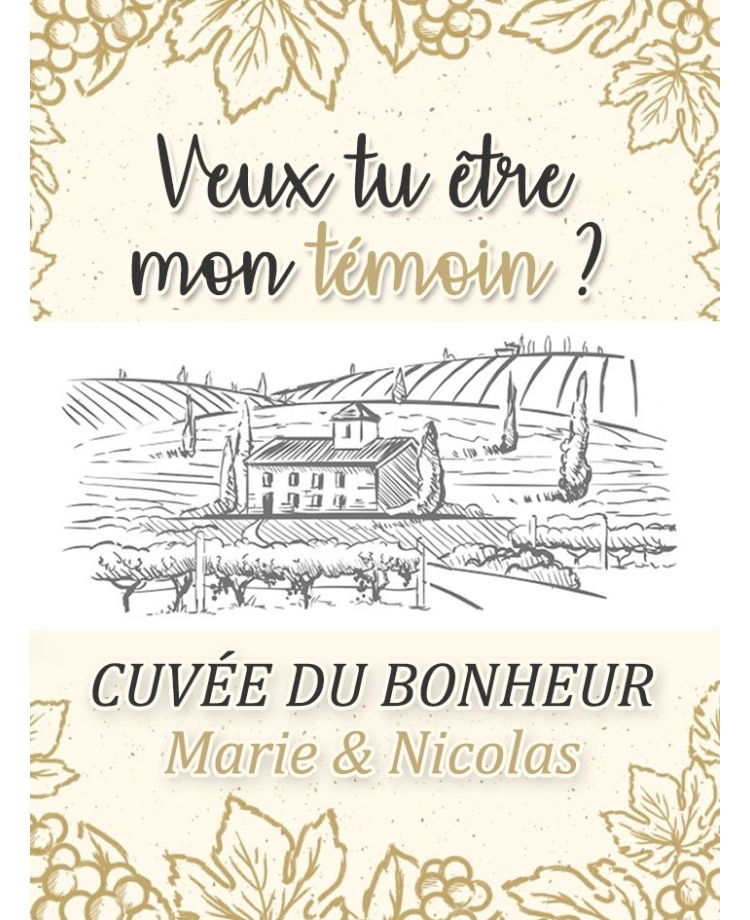 Etiquette bouteille de vin ou champagne pour votre mariage - cuvée du bonheur