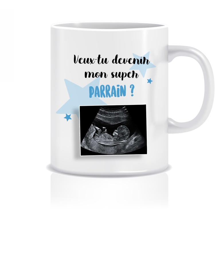 mug demande parrain avec echographie. cadeau parrain. veux tu etre mon parrain