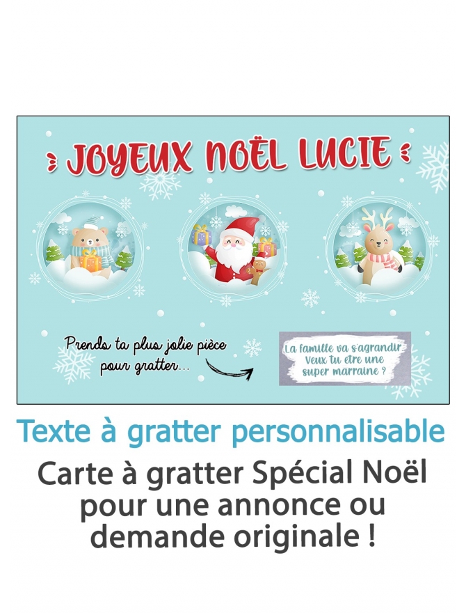 Carte à gratter "Joyeux Noël" à personnaliser - bulle de noël. carte noël. surprise noël. carte gratter noël