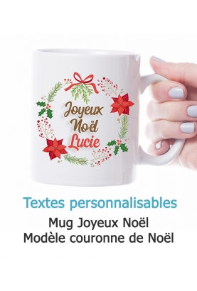 Mug Joyeux Noël personnalisable - Couronne de Noël. mug Noël. cadeau Noël. surprise Noël