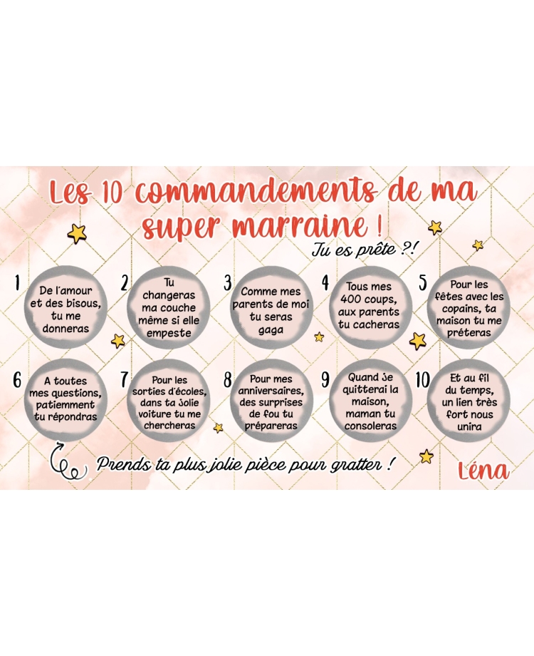 Carte à gratter Les 10 commandements de ma super marraine