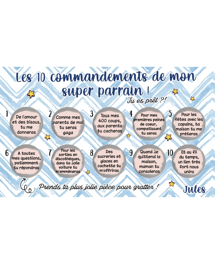 Carte à gratter Les 10 commandements de mon super parrain