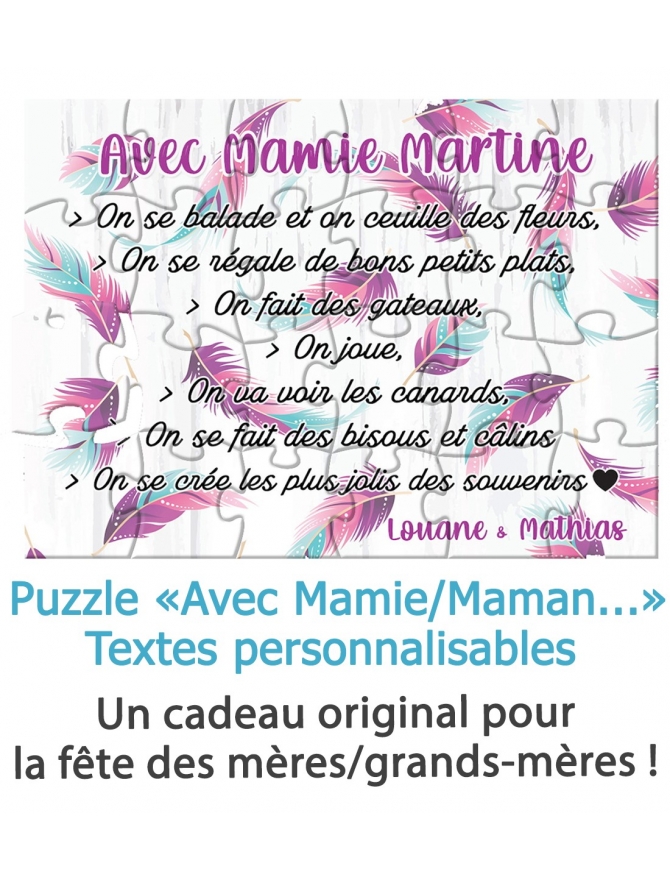Puzzle "Avec Mamie/Maman..." pour la fête des mères/grands-mères - personnalisable
