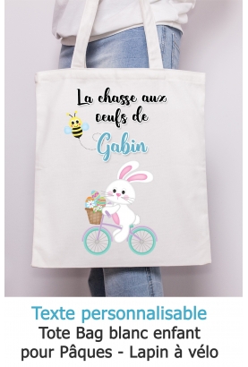 Tote bag enfant pour Pâques modèle lapin à vélo