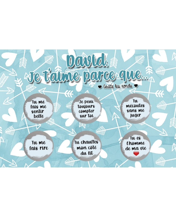 Carte à gratter saint valentin.  carte je t'aime. cadeau amoureux
