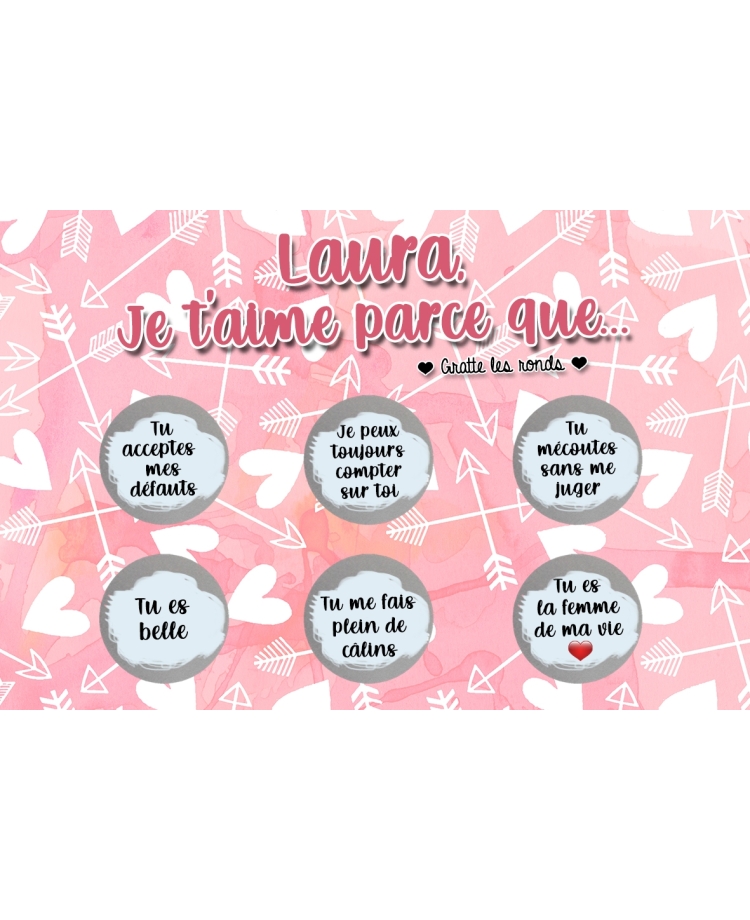 Carte à gratter saint valentin.  carte je t'aime. cadeau amoureux