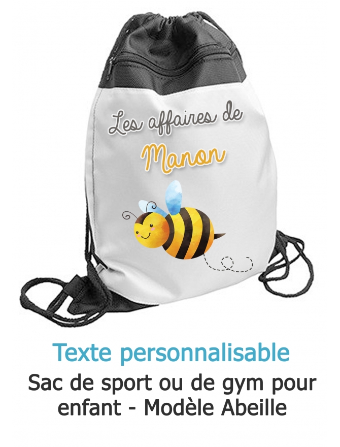 sac sport abeille. sac sport enfant. sac gym abeille. sac ecole primaire. sac ecole enfant. sac enfant personnalisé. sac piscine