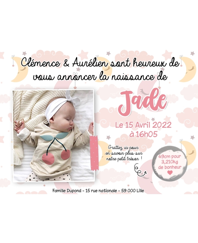 faire part de naissance fille. carte gratter naissance. carte naissance originale. carte gratter fille. carte gratter naissance