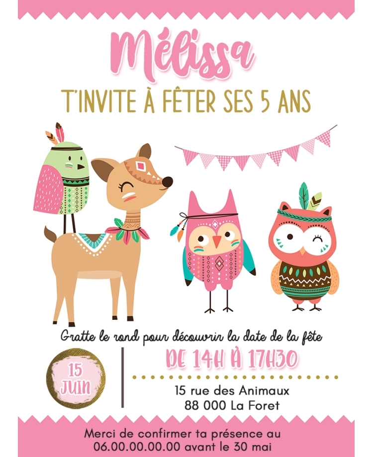 carte anniversaire enfant. carte gratter invitation . carte anniversaire foret