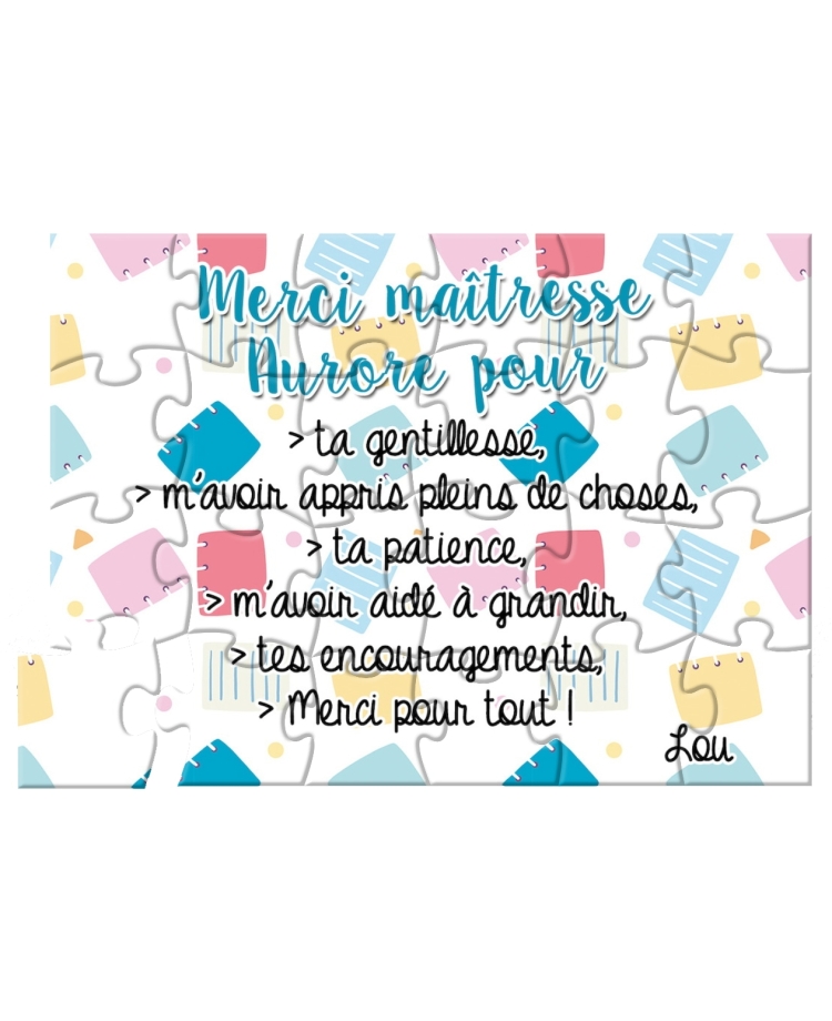 merci cadeau maitresse. carte maitresse. merci maitresse. puzzle maitresse. cadeau maitresse original