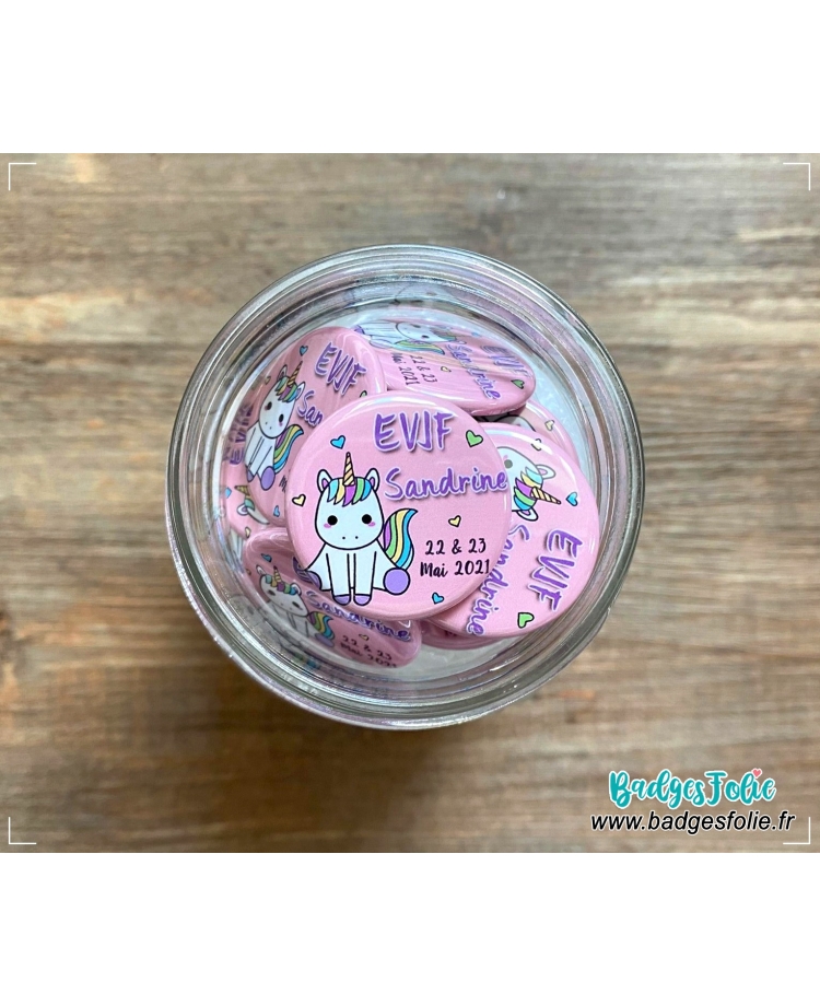badge EVJF. 10 badges personnalisés "EVJF" licorne. badges EVJF. badges enterrement vie jeune fille.