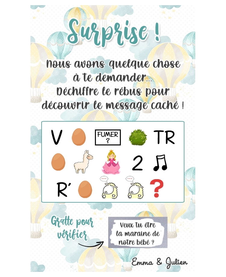 demande de marraine. demande marraine originale.  rebus marraine.