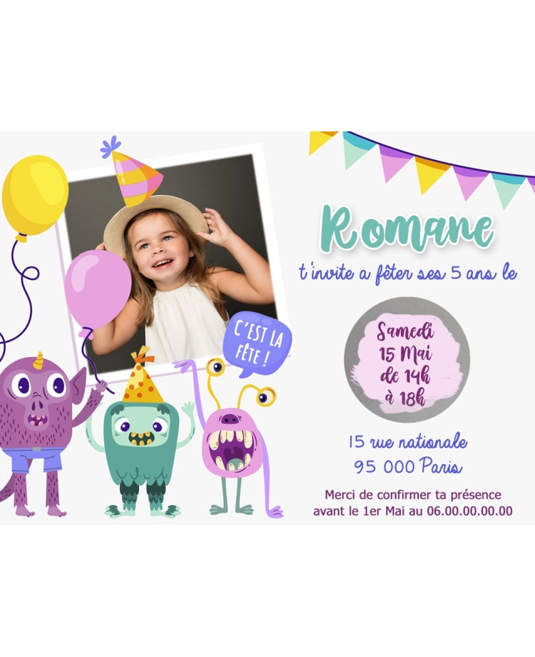 carte invitation. carte baptême. carte anniversaire enfant. carte fête. anniversaire monstre. carte invitation gratter.