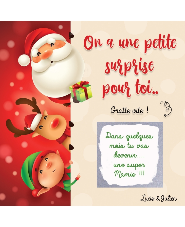 Carte à gratter surprise personnalisable. carte noel. carte annonce originale noel. carte demande originale noel