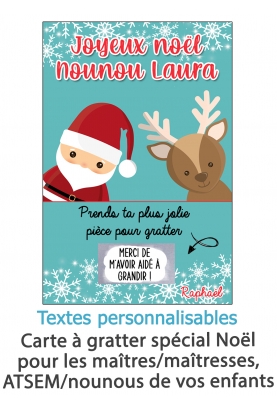 Carte à gratter "Joyeux Noël" pour maîtresse, nounou, ATSEM etc. cadeau noel maitresse. caeau original maitre