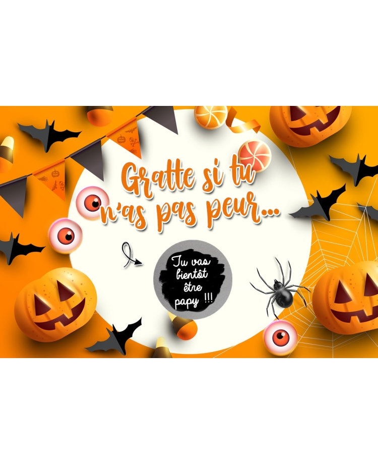 Carte à gratter Halloween "Gratte si tu n'as pas peur..." à personnaliser. carte annonce Halloween . carte Halloween
