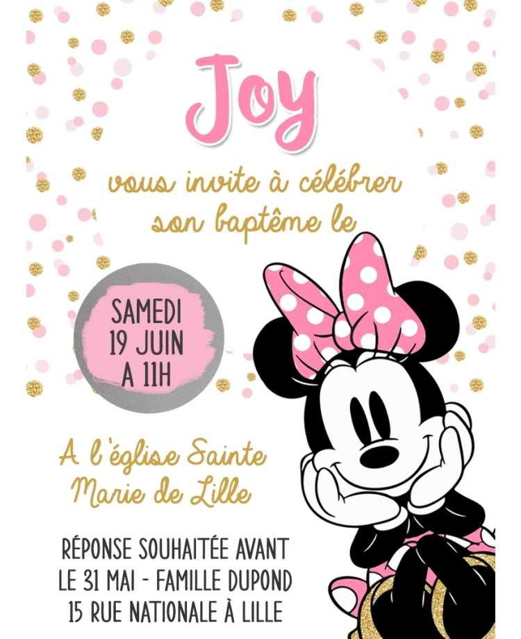 carte invitation. carte bapteme. carte anniversaire enfant. carte minnie. anniversaire minnie. carte invitation gratter