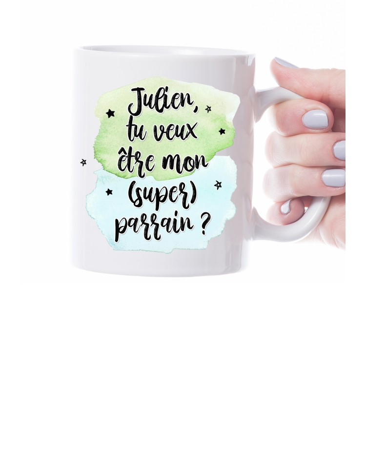 Mug "tu veux être mon parrain, ma marraine" personnalisable. demande parrain. demande marraine. mug parrain. mug marraine
