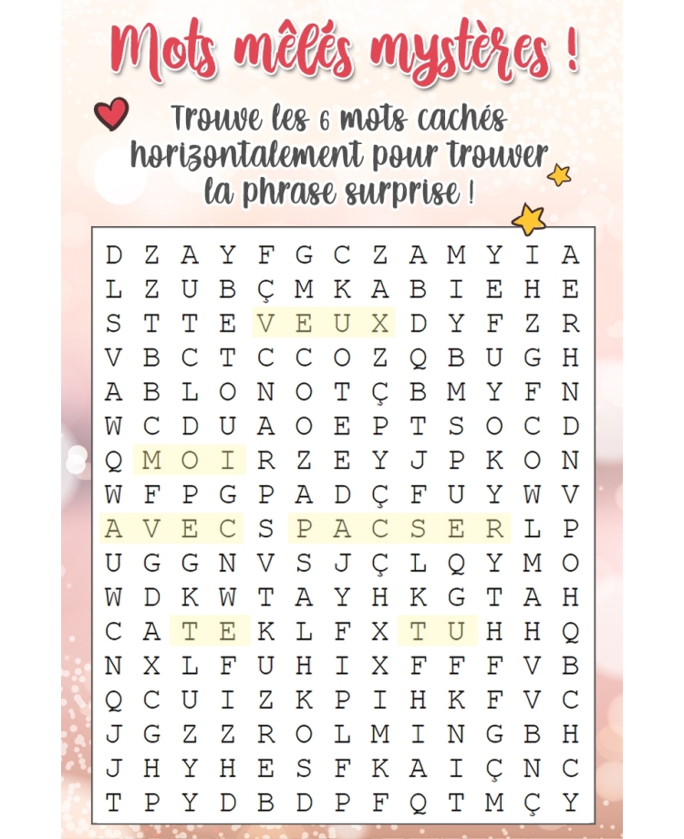 Mots mêlés mystères "amour. demande pacs. demande mariage. demande pacs originale