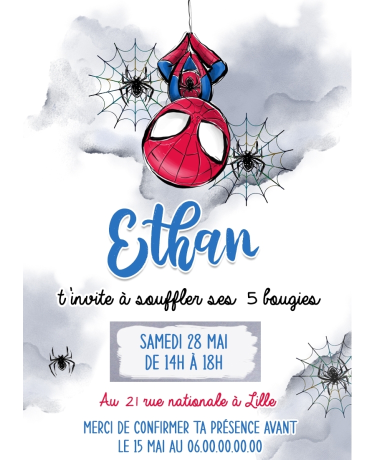 invitation spiderman. anniversaire garçon. invitation anniversaire enfant. carte invitation enfant. carte enfant spiderman