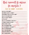 carte jeu EVJF. Jeu EVJF future mariée. animation EVJF. enterrement vie jeune fille. jeu mariée