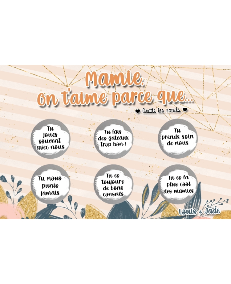Carte à gratter "On t'aime parce que" pour votre mamie/maman. carte fête maman. fête mamie. cadeau maman