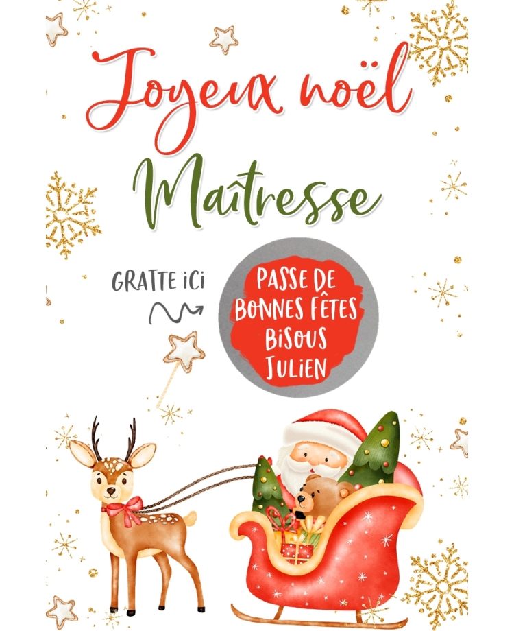 Carte à gratter père noel pour annonce ou demande originale - noël. carte annonce noël. carte surprise noël. carte cadeau noël