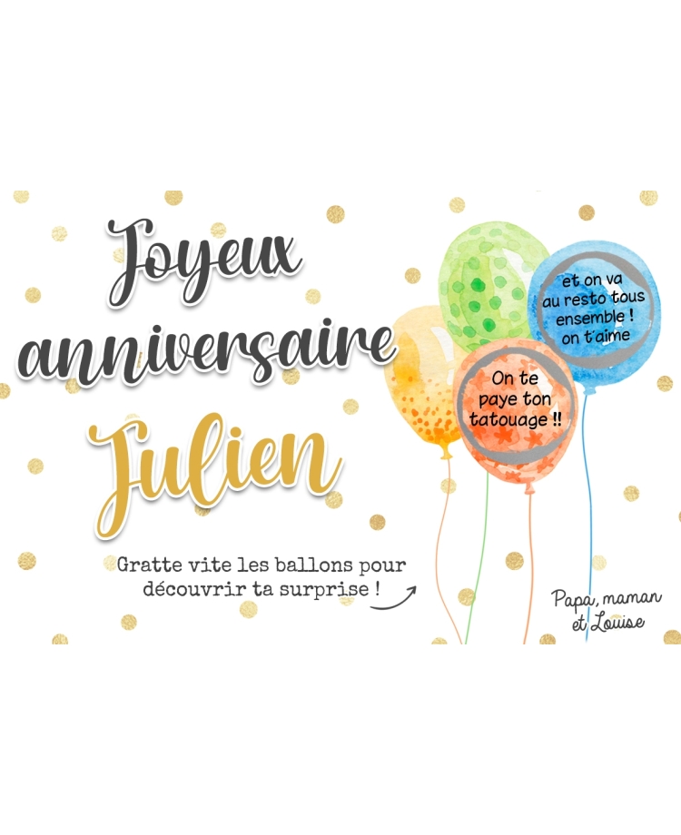 carte anniversaire. carte anniversaire gratter. carte cadeau fête. carte cadeau anniversaire. carte ballon anniversaire gratter
